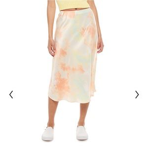 NWT Watercolor Pastel Satin Midi Skirt Medium